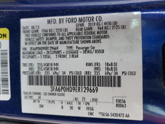 3FA6P0HD9ER129669 - 2014 FORD FUSION SE BLUE photo 12