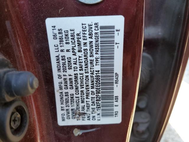 19XFB2F90EE056914 - 2014 HONDA CIVIC EXL BURGUNDY photo 12