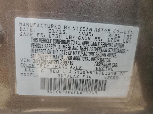 3N1CN7AP2FL899719 - 2015 NISSAN VERSA S TAN photo 12