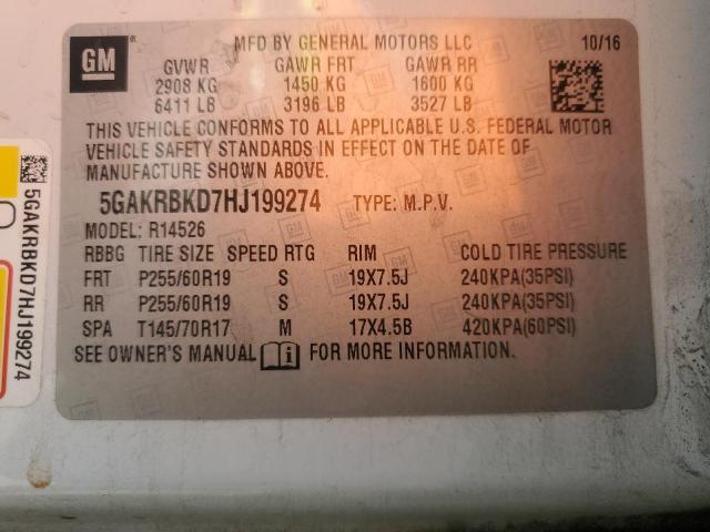 5GAKRBKD7HJ199274 - 2017 BUICK ENCLAVE WHITE photo 13