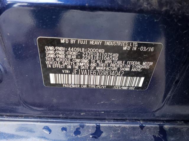 JF1VA1E67G9834042 - 2016 SUBARU WRX PREMIUM BLUE photo 12