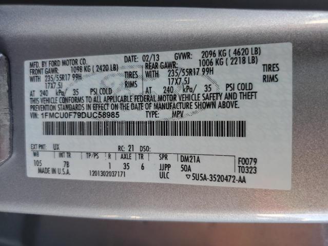 1FMCU0F79DUC58985 - 2013 FORD ESCAPE S SILVER photo 13