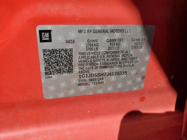 1G1JD5SH7J4126335 - 2018 CHEVROLET SONIC LT 红色 照片 12