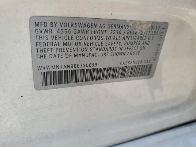 WVWMN7AN8BE730699 - 2011 VOLKSWAGEN CC SPORT თეთრი ფოტო 13