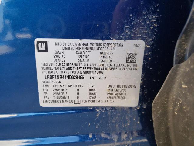 LRBFZNR44ND028465 - 2022 BUICK ENVISION ESSENCE BLUE photo 13