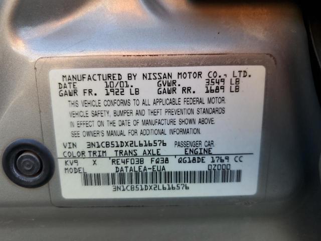 3N1CB51DX2L616576 - 2002 NISSAN SENTRA XE TAN photo 12