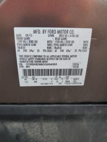1FM5K8D88GGA94365 - 2016 FORD EXPLORER XLT BROWN photo 14
