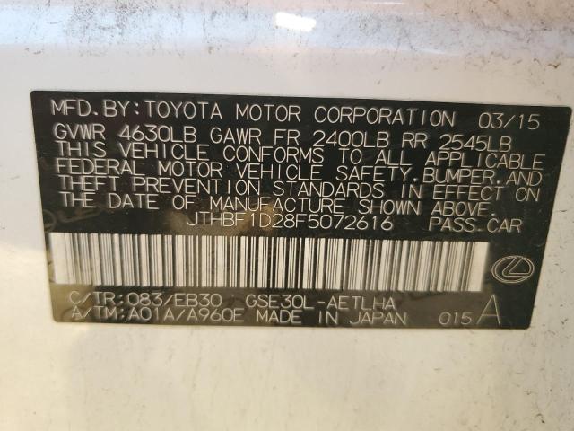 JTHBF1D28F5072616 - 2015 LEXUS IS 250 WHITE photo 13