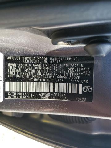 4T1BF1FK0HU399417 - 2017 TOYOTA CAMRY LE SILVER photo 12