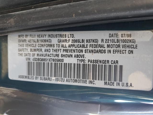 4S3BG6851X7605900 - 1999 SUBARU LEGACY OUTBACK GREEN photo 13