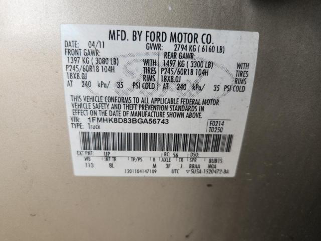 1FMHK8D83BGA56743 - 2011 FORD EXPLORER XLT GOLD photo 13