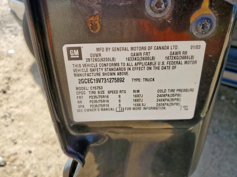 2GCEC19V731275892 - 2003 CHEVROLET SILVERADO C1500 ნაცრისფერი ფოტო 12