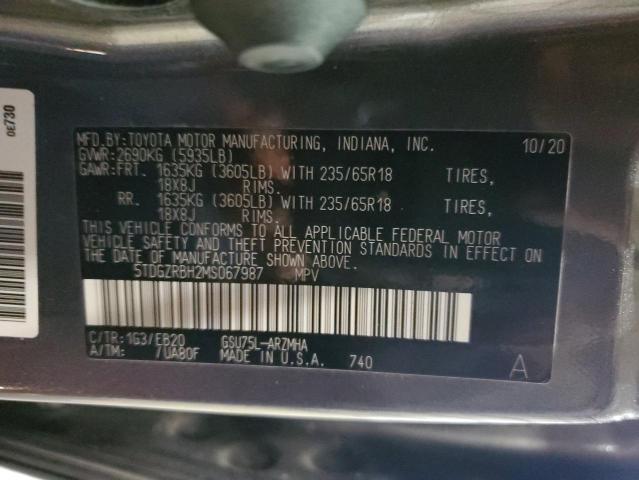 5TDGZRBH2MS067987 - 2021 TOYOTA HIGHLANDER XLE GRAY photo 14