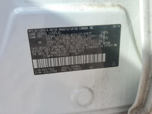 2T3WFREV2EW100833 - 2014 TOYOTA RAV4 XLE WHITE photo 13