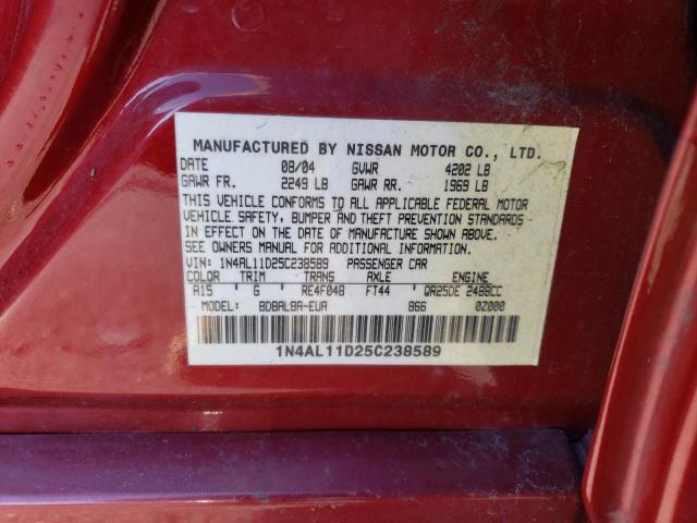 1N4AL11D25C238589 - 2005 NISSAN ALTIMA S RED photo 12