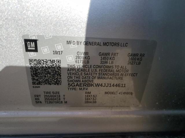 5GAERBKW4JJ144611 - 2018 BUICK ENCLAVE ESSENCE Արծաթագույն լուսանկար 13