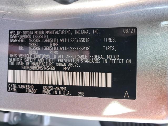 5TDHZRBH3MS145469 - 2021 TOYOTA HIGHLANDER XLE SILVER photo 12