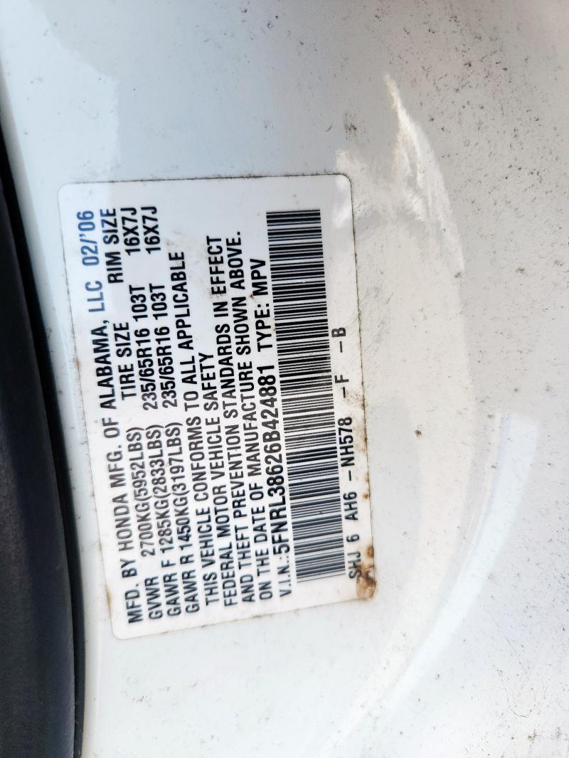 5FNRL38626B424881 - 2006 HONDA ODYSSEY EXL WHITE photo 13