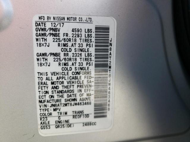 JN8AT2MT8JW463468 - 2018 NISSAN ROGUE S SILVER photo 13