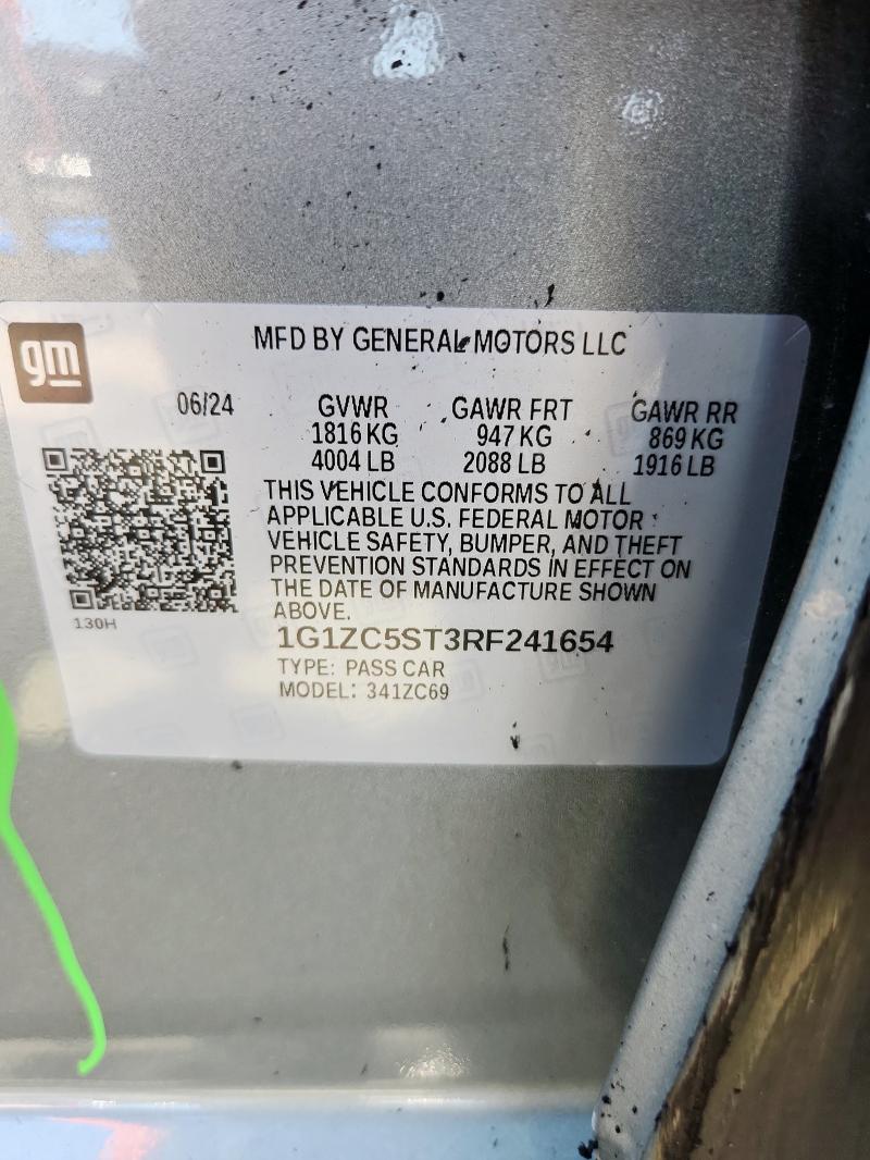 1G1ZC5ST3RF241654 - 2024 CHEVROLET MALIBU LS ნაცრისფერი ფოტო 12