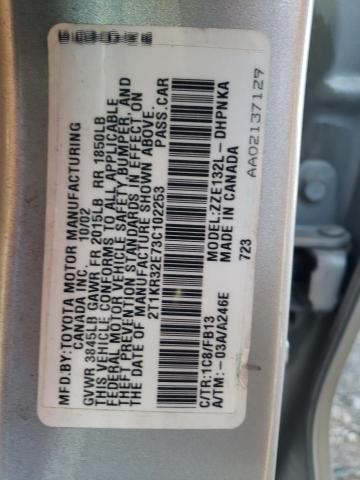 2T1KR32E73C102253 - 2003 TOYOTA COROLLA MA XR SILVER photo 12