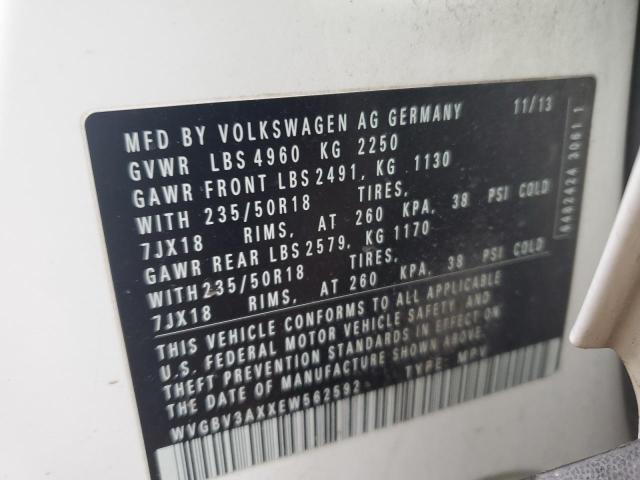 WVGBV3AXXEW562592 - 2014 VOLKSWAGEN TIGUAN S WHITE photo 13