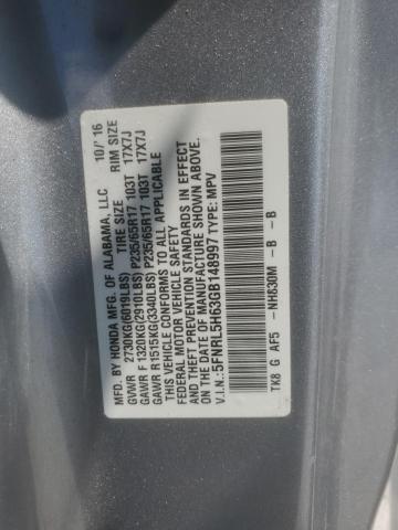 5FNRL5H63GB148997 - 2016 HONDA ODYSSEY EXL SILVER photo 13