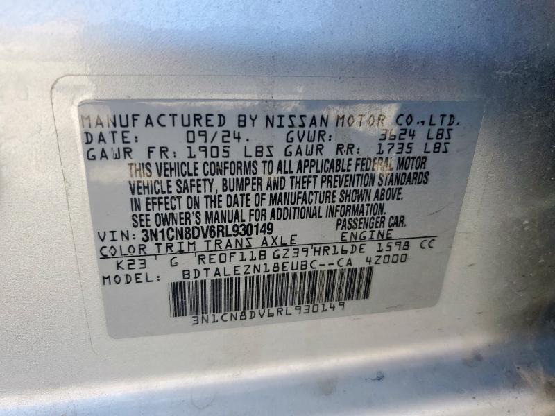 3N1CN8DV6RL930149 - 2024 NISSAN VERSA S SILVER photo 12
