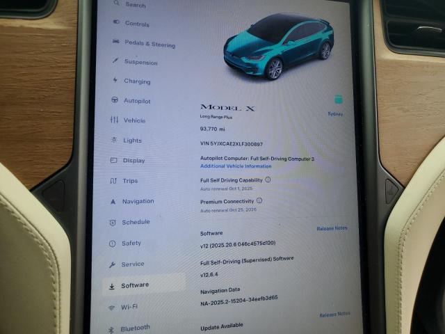 5YJXCAE2XLF300897 - 2020 TESLA MODEL X BLACK photo 9