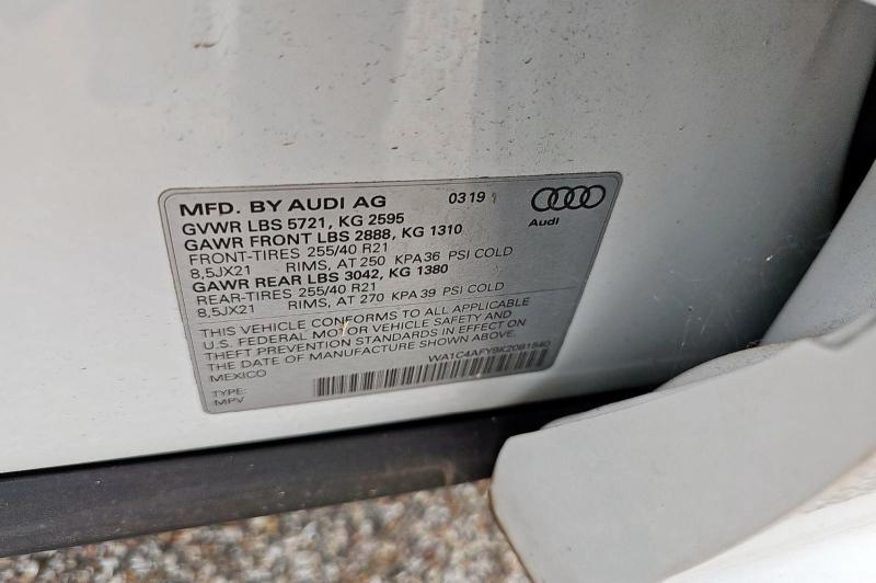 WA1C4AFY9K2081540 - 2019 AUDI SQ5 PRESTIGE WHITE photo 10