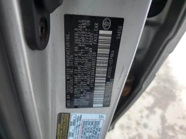 4T1BE32K64U903726 - 2004 TOYOTA CAMRY LE SILVER photo 12