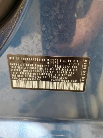 3VWC57BU7KM151762 - 2019 VOLKSWAGEN JETTA S BLUE photo 12