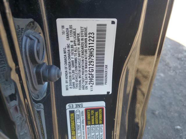2HGFG12979H511223 - 2009 HONDA CIVIC EXL შავი ფოტო 12
