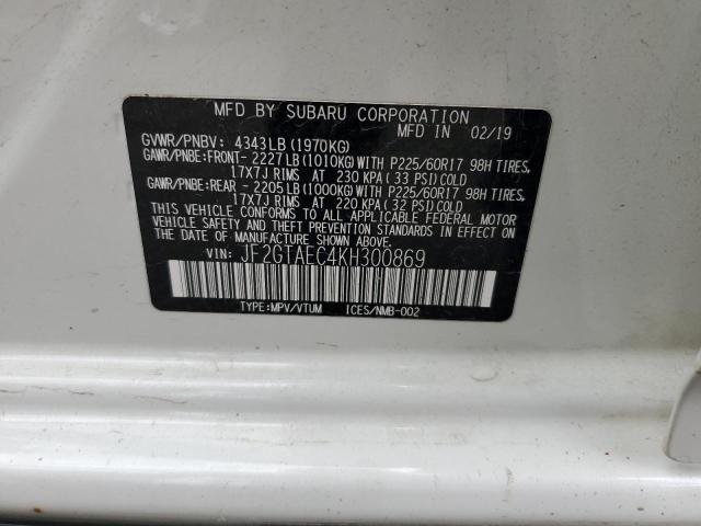 JF2GTAEC4KH300869 - 2019 SUBARU CROSSTREK PREMIUM თეთრი ფოტო 13