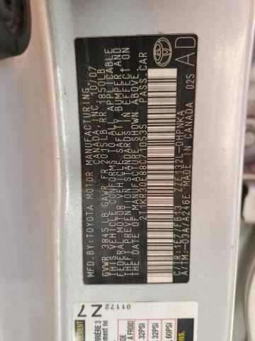 2T1KR30E88C710535 - 2008 TOYOTA COROLLA MA XR SILVER photo 13