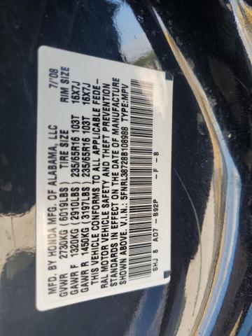 5FNRL38728B108988 - 2008 HONDA ODYSSEY EXL შავი ფოტო 13