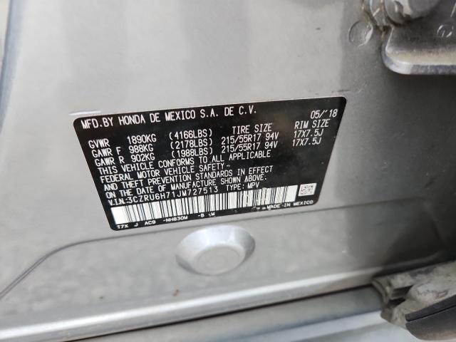 3CZRU6H71JM727513 - 2018 HONDA HR-V EXL ვერცხლისფერი ფოტო 13