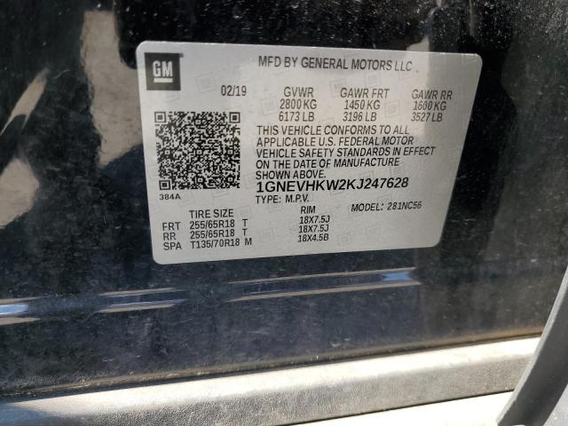 1GNEVHKW2KJ247628 - 2019 CHEVROLET TRAVERSE LT BLACK photo 14