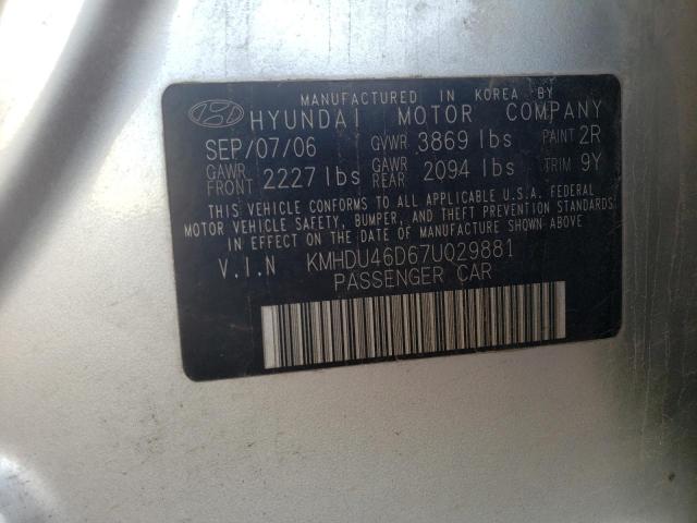 KMHDU46D67U029881 - 2007 HYUNDAI ELANTRA GLS SILVER photo 12