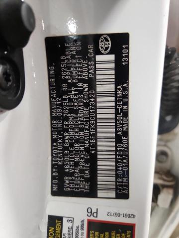 4T1BF1FK9CU173420 - 2012 TOYOTA CAMRY BASE თეთრი ფოტო 13