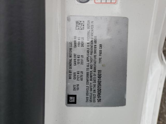 1G1FH3D75H0149018 - 2017 CHEVROLET CAMARO SS WHITE photo 12