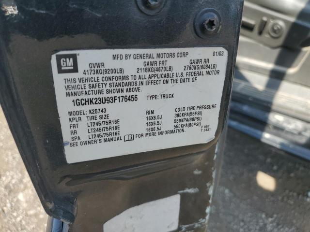 1GCHK23U93F176456 - 2003 CHEVROLET SILVERADO K2500 HEAVY DUTY BLACK photo 12