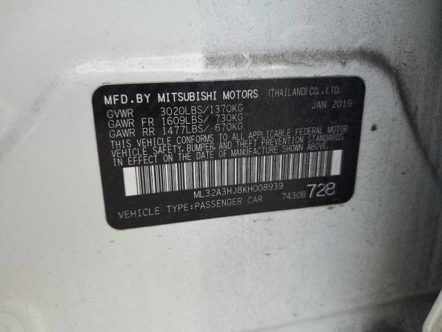 ML32A3HJ8KH008939 - 2019 MITSUBISHI MIRAGE ES WHITE photo 12