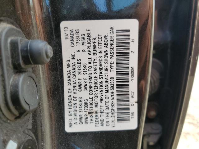 2HGFB2F57DH593538 - 2013 HONDA CIVIC LX Մոխրագույն լուսանկար 12