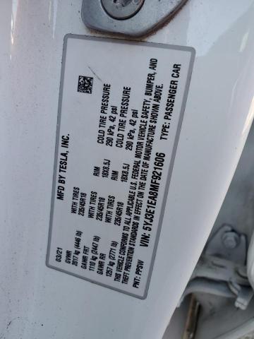 5YJ3E1EA8MF921606 - 2021 TESLA MODEL 3 WHITE photo 12