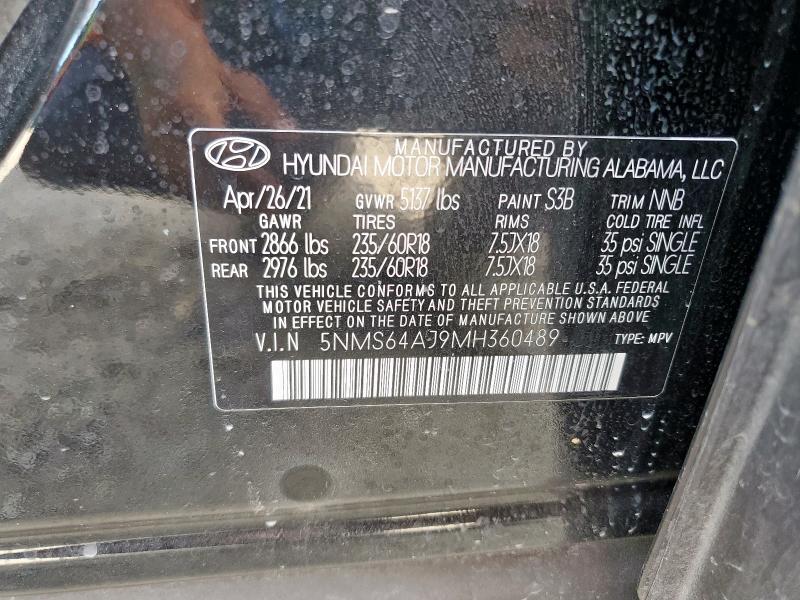 5NMS64AJ9MH360489 - 2021 HYUNDAI SANTA FE SEL BLACK photo 12