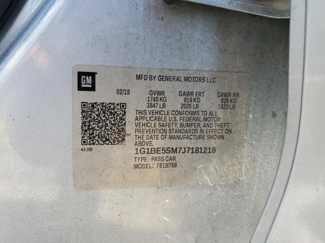 1G1BE5SM7J7181218 - 2018 CHEVROLET CRUZE LT ვერცხლისფერი ფოტო 13