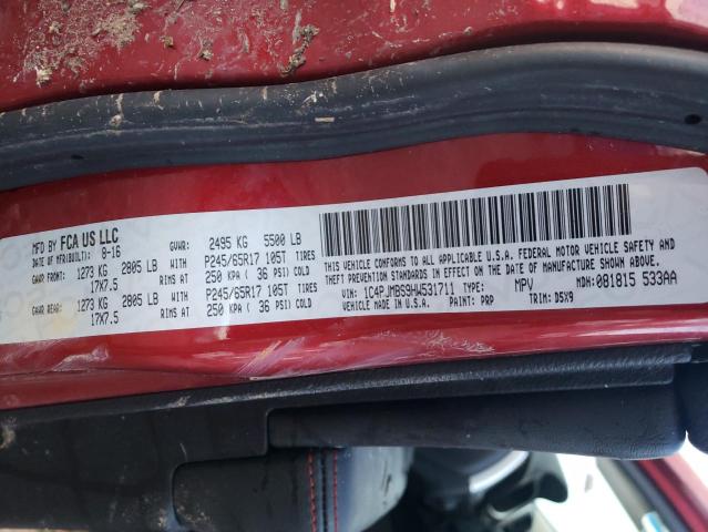 1C4PJMBS9HW531711 - 2017 JEEP CHEROKEE TRAILHAWK MAROON photo 13