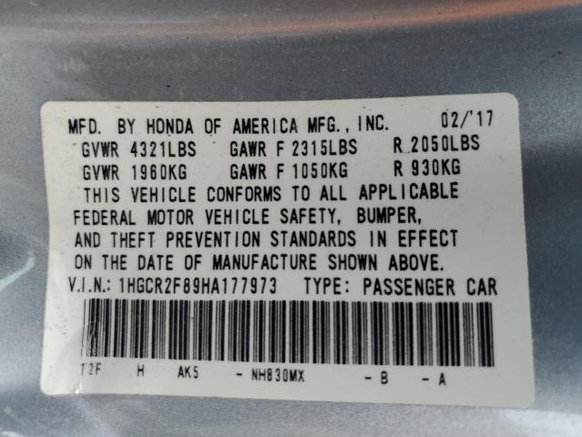 1HGCR2F89HA177973 - 2017 HONDA ACCORD EXL 银色 照片 12