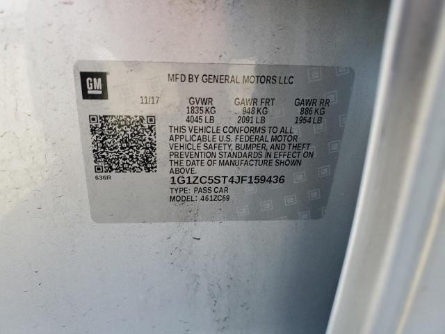 1G1ZC5ST4JF159436 - 2018 CHEVROLET MALIBU LS SILVER photo 12